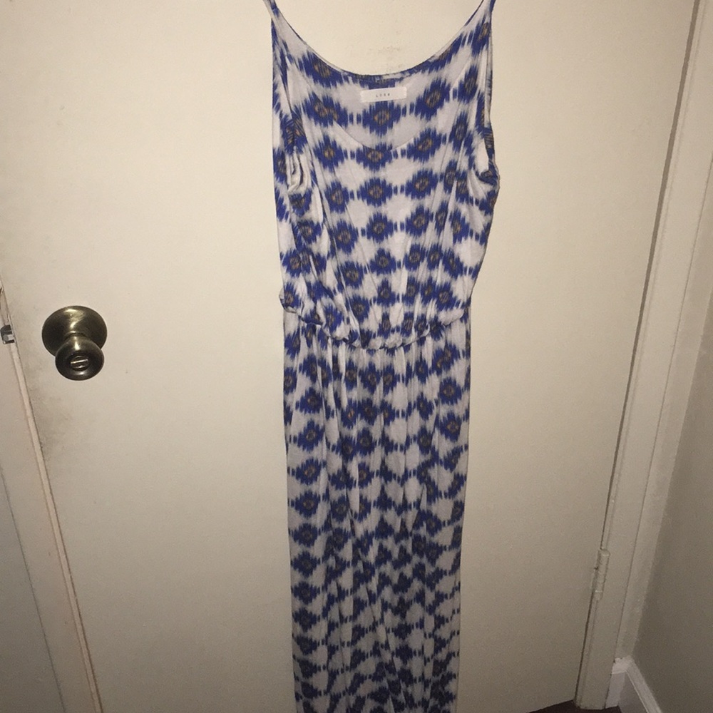 Blue and White Patterned Maxi Dress